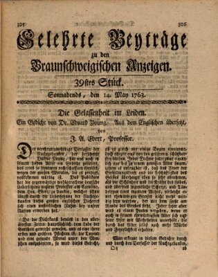 Braunschweigische Anzeigen. Gelehrte Beyträge zu den Braunschweigischen Anzeigen (Braunschweigische Anzeigen) Samstag 14. Mai 1763