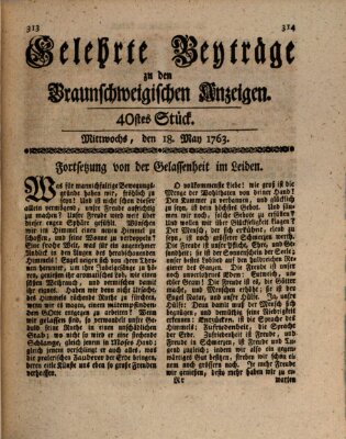 Braunschweigische Anzeigen. Gelehrte Beyträge zu den Braunschweigischen Anzeigen (Braunschweigische Anzeigen) Mittwoch 18. Mai 1763