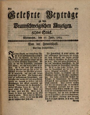 Braunschweigische Anzeigen. Gelehrte Beyträge zu den Braunschweigischen Anzeigen (Braunschweigische Anzeigen) Mittwoch 27. Juli 1763