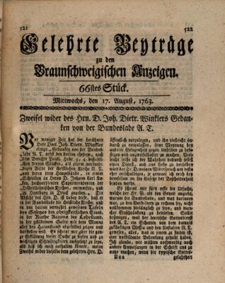 Braunschweigische Anzeigen. Gelehrte Beyträge zu den Braunschweigischen Anzeigen (Braunschweigische Anzeigen) Mittwoch 17. August 1763