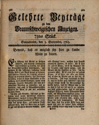 Braunschweigische Anzeigen. Gelehrte Beyträge zu den Braunschweigischen Anzeigen (Braunschweigische Anzeigen) Samstag 3. September 1763