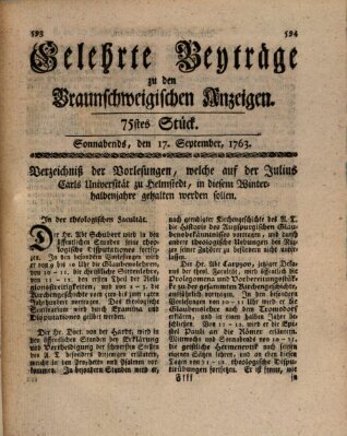 Braunschweigische Anzeigen. Gelehrte Beyträge zu den Braunschweigischen Anzeigen (Braunschweigische Anzeigen) Samstag 17. September 1763