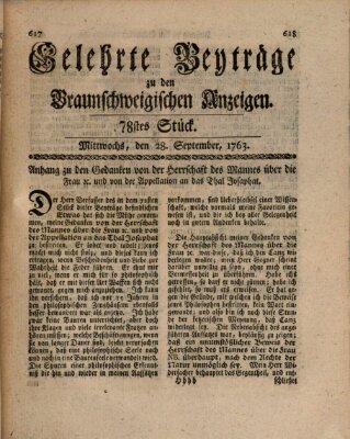 Braunschweigische Anzeigen. Gelehrte Beyträge zu den Braunschweigischen Anzeigen (Braunschweigische Anzeigen) Mittwoch 28. September 1763