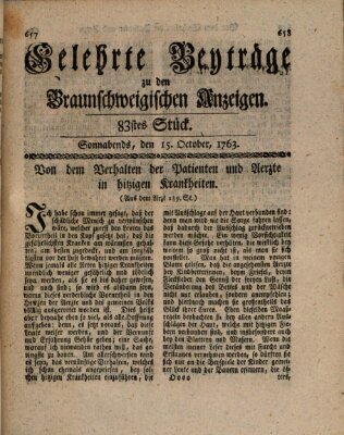 Braunschweigische Anzeigen. Gelehrte Beyträge zu den Braunschweigischen Anzeigen (Braunschweigische Anzeigen) Samstag 15. Oktober 1763