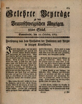 Braunschweigische Anzeigen. Gelehrte Beyträge zu den Braunschweigischen Anzeigen (Braunschweigische Anzeigen) Samstag 22. Oktober 1763