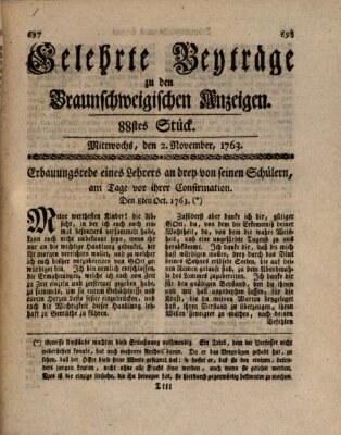 Braunschweigische Anzeigen. Gelehrte Beyträge zu den Braunschweigischen Anzeigen (Braunschweigische Anzeigen) Mittwoch 2. November 1763