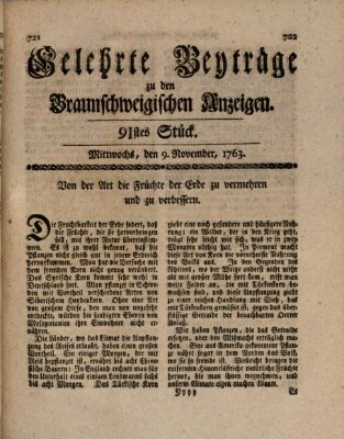 Braunschweigische Anzeigen. Gelehrte Beyträge zu den Braunschweigischen Anzeigen (Braunschweigische Anzeigen) Samstag 12. November 1763