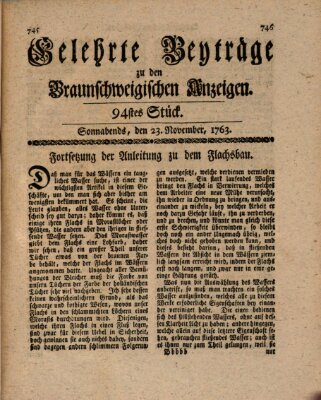 Braunschweigische Anzeigen. Gelehrte Beyträge zu den Braunschweigischen Anzeigen (Braunschweigische Anzeigen) Mittwoch 23. November 1763