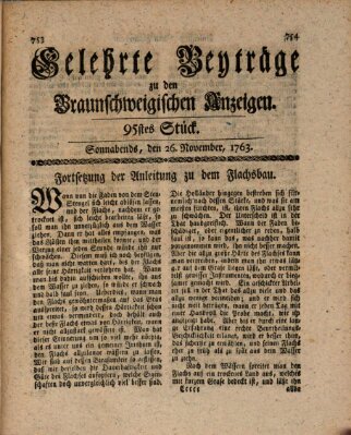 Braunschweigische Anzeigen. Gelehrte Beyträge zu den Braunschweigischen Anzeigen (Braunschweigische Anzeigen) Samstag 26. November 1763