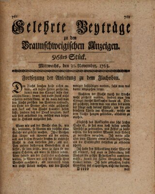 Braunschweigische Anzeigen. Gelehrte Beyträge zu den Braunschweigischen Anzeigen (Braunschweigische Anzeigen) Mittwoch 30. November 1763