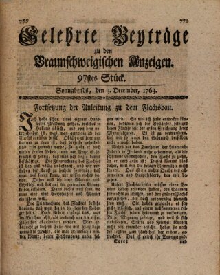 Braunschweigische Anzeigen. Gelehrte Beyträge zu den Braunschweigischen Anzeigen (Braunschweigische Anzeigen) Samstag 3. Dezember 1763