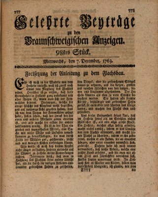 Braunschweigische Anzeigen. Gelehrte Beyträge zu den Braunschweigischen Anzeigen (Braunschweigische Anzeigen) Mittwoch 7. Dezember 1763