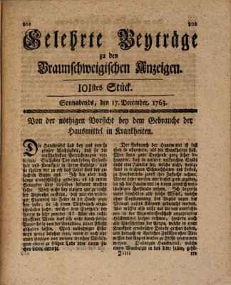 Braunschweigische Anzeigen. Gelehrte Beyträge zu den Braunschweigischen Anzeigen (Braunschweigische Anzeigen) Samstag 17. Dezember 1763