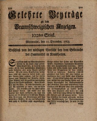 Braunschweigische Anzeigen. Gelehrte Beyträge zu den Braunschweigischen Anzeigen (Braunschweigische Anzeigen) Mittwoch 21. Dezember 1763