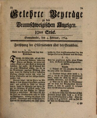 Braunschweigische Anzeigen. Gelehrte Beyträge zu den Braunschweigischen Anzeigen (Braunschweigische Anzeigen) Samstag 4. Februar 1764