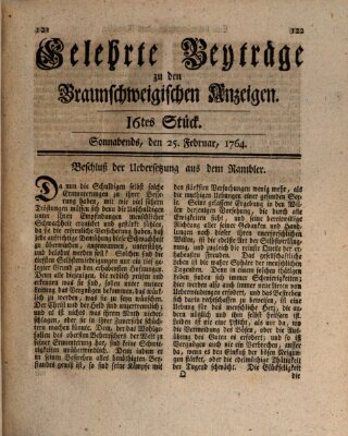 Braunschweigische Anzeigen. Gelehrte Beyträge zu den Braunschweigischen Anzeigen (Braunschweigische Anzeigen) Samstag 25. Februar 1764