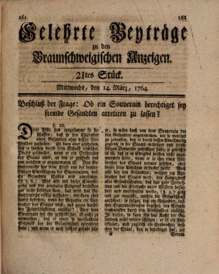 Braunschweigische Anzeigen. Gelehrte Beyträge zu den Braunschweigischen Anzeigen (Braunschweigische Anzeigen) Mittwoch 14. März 1764