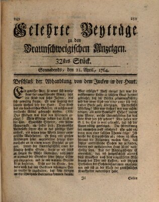 Braunschweigische Anzeigen. Gelehrte Beyträge zu den Braunschweigischen Anzeigen (Braunschweigische Anzeigen) Samstag 21. April 1764