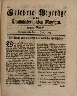 Braunschweigische Anzeigen. Gelehrte Beyträge zu den Braunschweigischen Anzeigen (Braunschweigische Anzeigen) Samstag 14. Juli 1764