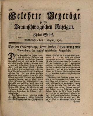 Braunschweigische Anzeigen. Gelehrte Beyträge zu den Braunschweigischen Anzeigen (Braunschweigische Anzeigen) Mittwoch 1. August 1764