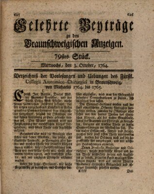 Braunschweigische Anzeigen. Gelehrte Beyträge zu den Braunschweigischen Anzeigen (Braunschweigische Anzeigen) Mittwoch 3. Oktober 1764