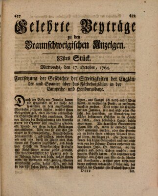 Braunschweigische Anzeigen. Gelehrte Beyträge zu den Braunschweigischen Anzeigen (Braunschweigische Anzeigen) Mittwoch 17. Oktober 1764