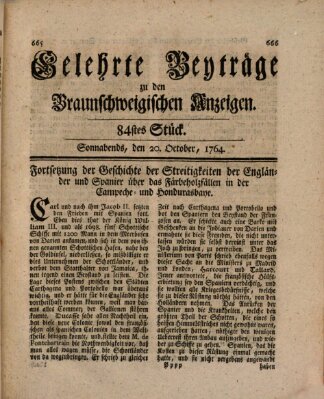 Braunschweigische Anzeigen. Gelehrte Beyträge zu den Braunschweigischen Anzeigen (Braunschweigische Anzeigen) Samstag 20. Oktober 1764