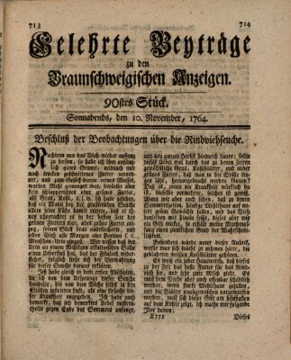 Braunschweigische Anzeigen. Gelehrte Beyträge zu den Braunschweigischen Anzeigen (Braunschweigische Anzeigen) Samstag 10. November 1764