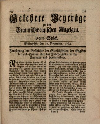 Braunschweigische Anzeigen. Gelehrte Beyträge zu den Braunschweigischen Anzeigen (Braunschweigische Anzeigen) Mittwoch 21. November 1764