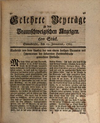 Braunschweigische Anzeigen. Gelehrte Beyträge zu den Braunschweigischen Anzeigen (Braunschweigische Anzeigen) Samstag 19. Januar 1765