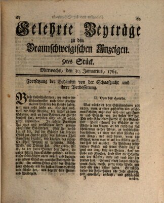 Braunschweigische Anzeigen. Gelehrte Beyträge zu den Braunschweigischen Anzeigen (Braunschweigische Anzeigen) Mittwoch 30. Januar 1765