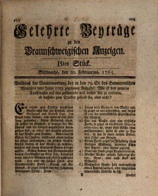 Braunschweigische Anzeigen. Gelehrte Beyträge zu den Braunschweigischen Anzeigen (Braunschweigische Anzeigen) Mittwoch 20. Februar 1765