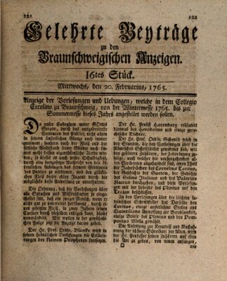 Braunschweigische Anzeigen. Gelehrte Beyträge zu den Braunschweigischen Anzeigen (Braunschweigische Anzeigen) Freitag 22. Februar 1765