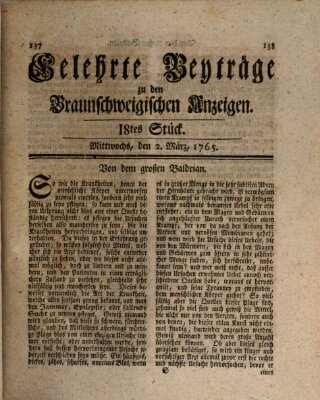 Braunschweigische Anzeigen. Gelehrte Beyträge zu den Braunschweigischen Anzeigen (Braunschweigische Anzeigen) Samstag 2. März 1765