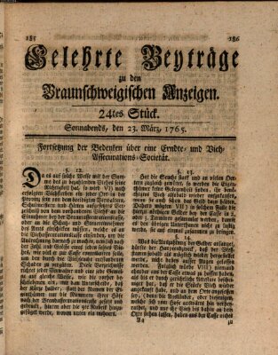 Braunschweigische Anzeigen. Gelehrte Beyträge zu den Braunschweigischen Anzeigen (Braunschweigische Anzeigen) Samstag 23. März 1765