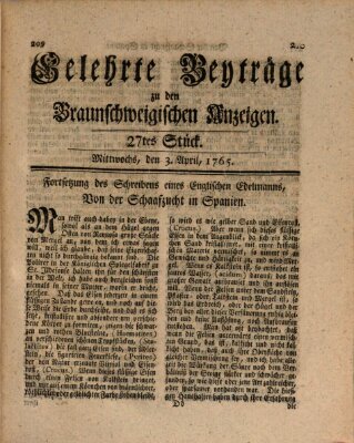 Braunschweigische Anzeigen. Gelehrte Beyträge zu den Braunschweigischen Anzeigen (Braunschweigische Anzeigen) Mittwoch 3. April 1765