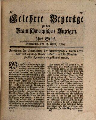 Braunschweigische Anzeigen. Gelehrte Beyträge zu den Braunschweigischen Anzeigen (Braunschweigische Anzeigen) Mittwoch 17. April 1765