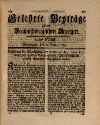 Braunschweigische Anzeigen. Gelehrte Beyträge zu den Braunschweigischen Anzeigen (Braunschweigische Anzeigen) Samstag 27. April 1765