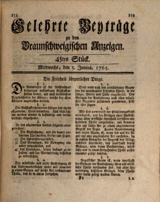 Braunschweigische Anzeigen. Gelehrte Beyträge zu den Braunschweigischen Anzeigen (Braunschweigische Anzeigen) Mittwoch 5. Juni 1765