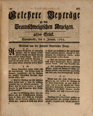 Braunschweigische Anzeigen. Gelehrte Beyträge zu den Braunschweigischen Anzeigen (Braunschweigische Anzeigen) Samstag 8. Juni 1765