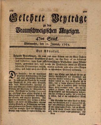 Braunschweigische Anzeigen. Gelehrte Beyträge zu den Braunschweigischen Anzeigen (Braunschweigische Anzeigen) Mittwoch 12. Juni 1765