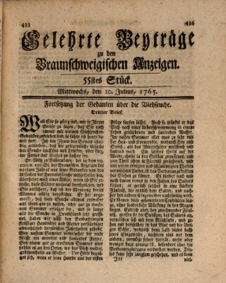 Braunschweigische Anzeigen. Gelehrte Beyträge zu den Braunschweigischen Anzeigen (Braunschweigische Anzeigen) Mittwoch 10. Juli 1765