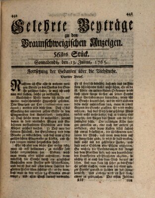 Braunschweigische Anzeigen. Gelehrte Beyträge zu den Braunschweigischen Anzeigen (Braunschweigische Anzeigen) Samstag 13. Juli 1765