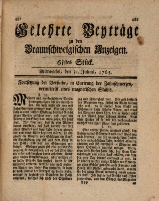 Braunschweigische Anzeigen. Gelehrte Beyträge zu den Braunschweigischen Anzeigen (Braunschweigische Anzeigen) Samstag 6. Juli 1765