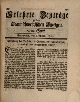 Braunschweigische Anzeigen. Gelehrte Beyträge zu den Braunschweigischen Anzeigen (Braunschweigische Anzeigen) Samstag 3. August 1765