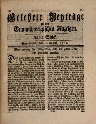 Braunschweigische Anzeigen. Gelehrte Beyträge zu den Braunschweigischen Anzeigen (Braunschweigische Anzeigen) Samstag 10. August 1765