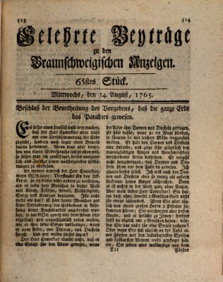 Braunschweigische Anzeigen. Gelehrte Beyträge zu den Braunschweigischen Anzeigen (Braunschweigische Anzeigen) Mittwoch 14. August 1765