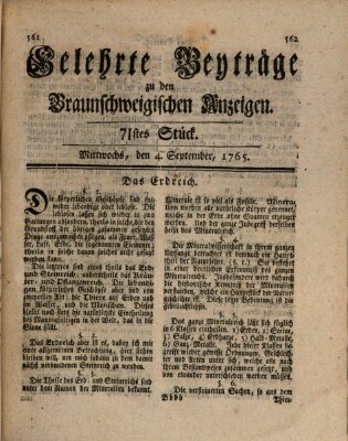 Braunschweigische Anzeigen. Gelehrte Beyträge zu den Braunschweigischen Anzeigen (Braunschweigische Anzeigen) Mittwoch 4. September 1765