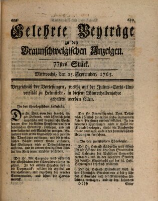 Braunschweigische Anzeigen. Gelehrte Beyträge zu den Braunschweigischen Anzeigen (Braunschweigische Anzeigen) Mittwoch 25. September 1765