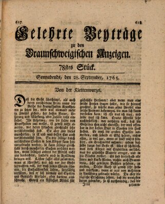 Braunschweigische Anzeigen. Gelehrte Beyträge zu den Braunschweigischen Anzeigen (Braunschweigische Anzeigen) Samstag 28. September 1765